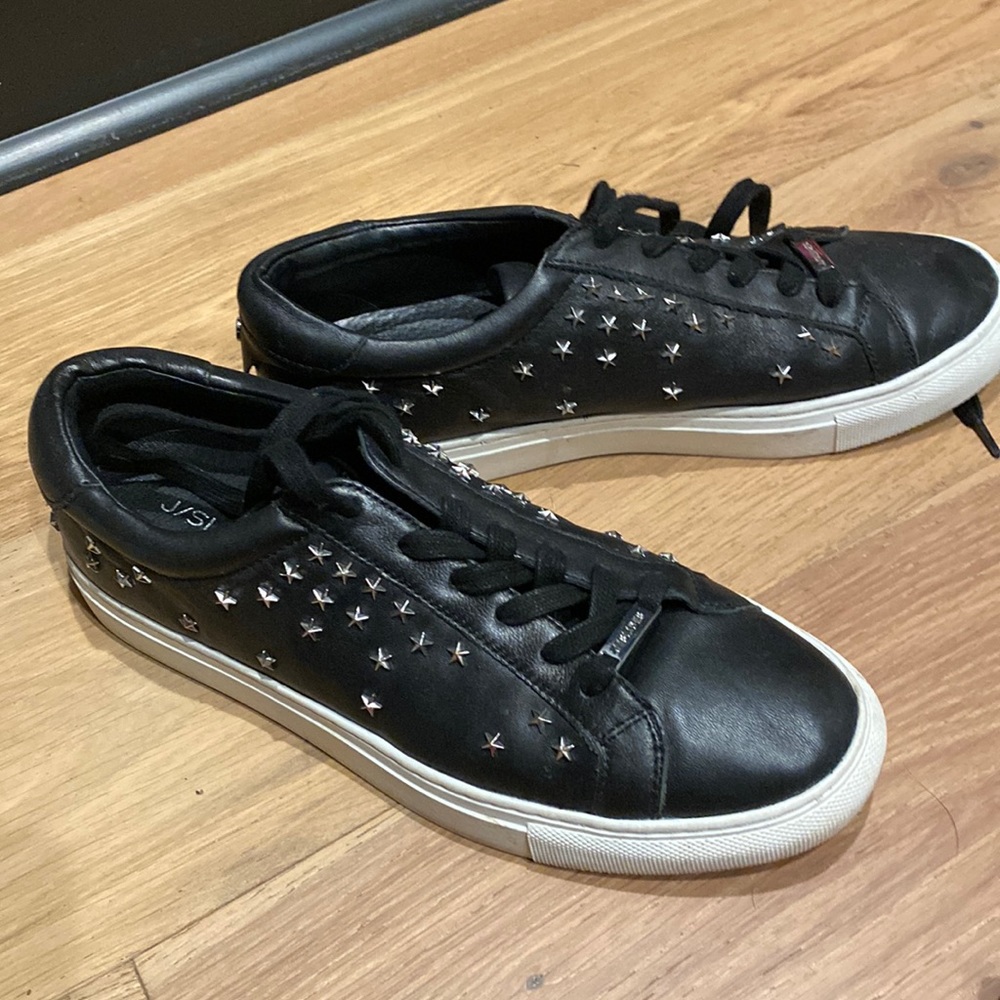 j slides lace up star studded sneakers